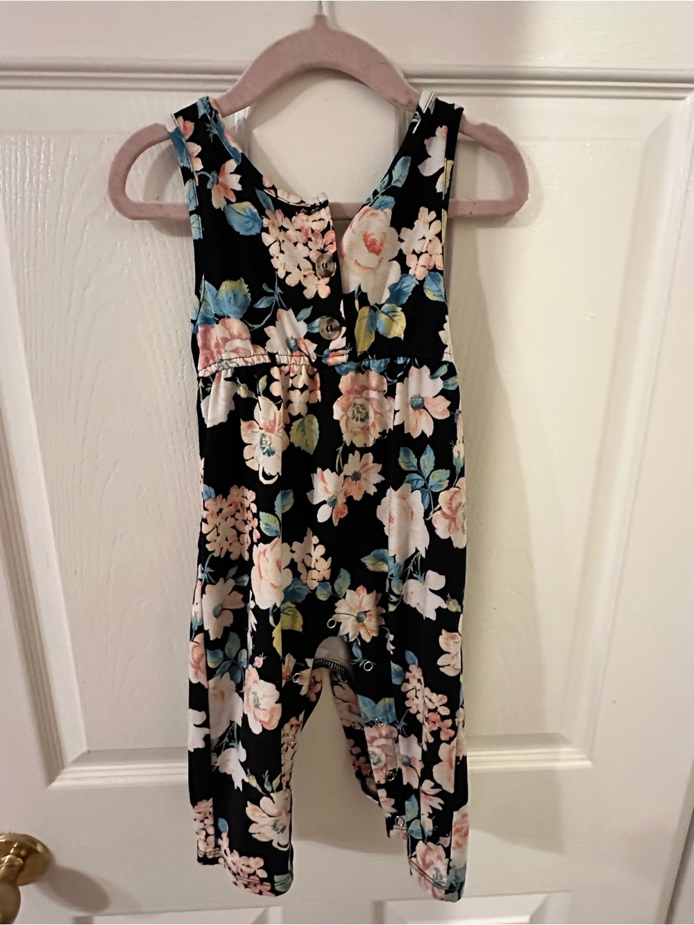 Baby/ Toddler-Floral One-Piece Romper - Black with Pastel Flowers